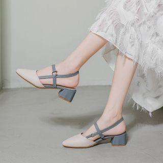 Pointy-toe Two-tone Chunky Heel Sandals