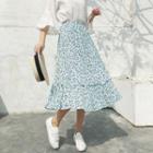 Pleated Floral Chiffon Skirt