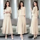Set: Pinstriped 3/4-sleeve Top + Midi Culottes