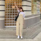 Wide-leg Overall Pants Beige - One Size