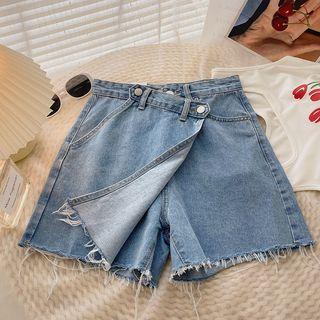 High-waist Frayed Asymmetrical Denim Skort