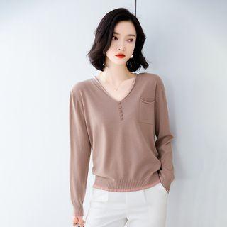 V-neck Cropped Long-sleeve Sweater