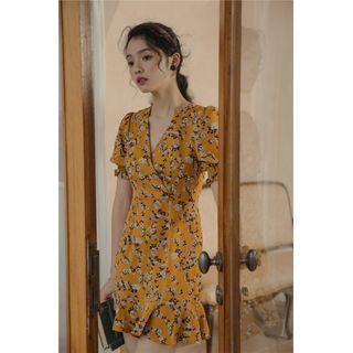 Floral Short-sleeve Ruffle Hem Mini Dress
