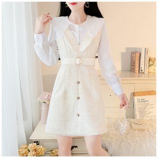 Set: Embroidered Shirt + Sleeveless Glitter Dress
