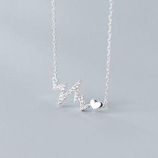 925 Sterling Silver Rhinestone Heartbeat Pendant Necklace S925 Silver - Necklace - One Size