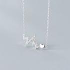 925 Sterling Silver Rhinestone Heartbeat Pendant Necklace S925 Silver - Necklace - One Size