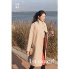 Funnel-neck Side-button A-line Coat