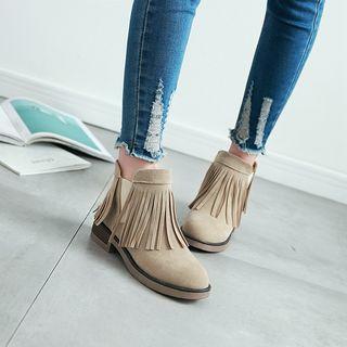 Faux Suede Tassel Ankle Boots