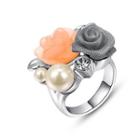 Faux Pearl Flower Ring Platinum - 6