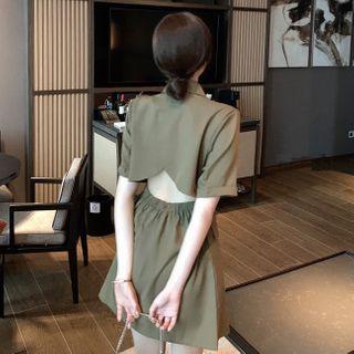 Open Back Short-sleeve Mini Collared Dress