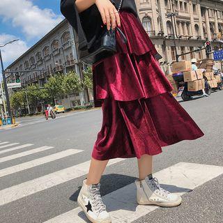 Velvet Midi Layered Skirt