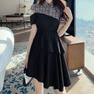Cold-shoulder Plaid Panel A-line Dress