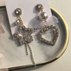Non-matching Rhinestone Heart Drop Earring As Shown In Figure - One Size