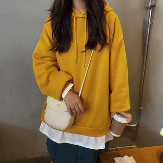 Contrast Hem Mock Two Piece Hoodie