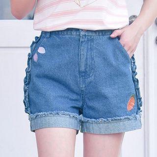 Embroidered High Waist Denim Shorts