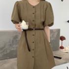 Set: Short-sleeve Button-up Mini A-line Dress + Belt