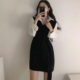 Plain Shirt / Sleeveless Knit Sheath Dress