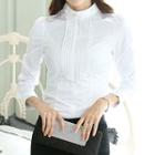 Set : Accordion Stand-collar Blouse + Trousers