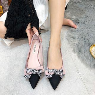 Plaid Bow Pointed Toe Flats