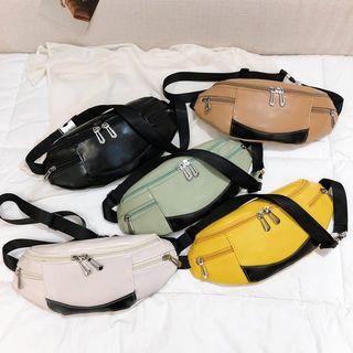 Contrast Color Panel Zipper Accent Belt Bag