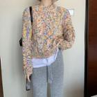 Color-block Cable-knit Sweater Off-white - One Size