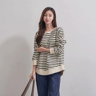 Raglan-sleeve Boxy Striped Pullover