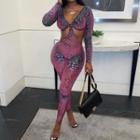 Long Sleeve Snakeskin Jumpsuit