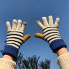 Striped Colour Block Touchscreen Gloves White & Black & Blue - One Size