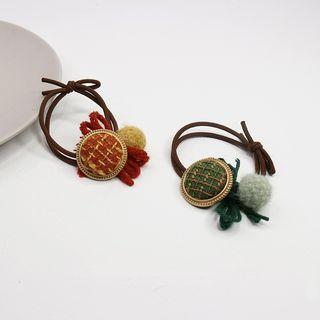 Button & Pompom Hair Tie