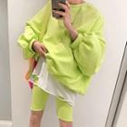 Set: Balloon-sleeve Oversized Sweatshirt + Slim-fit Shorts