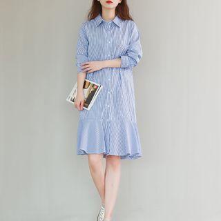 Long-sleeve Striped A-line Shirtdress