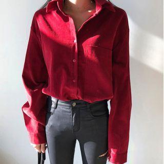Corduroy Pocket Detail Shirt Red - One Size