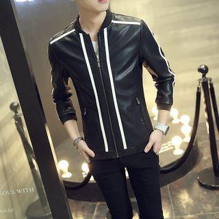 Striped Contrast Faux-leather Jacket
