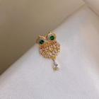 Owl Brooch Green & Silver Rhinestone - Gold - One Size