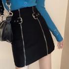 Zip Buckled A-line Skirt