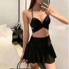 Set: Halter Neck Bikini Top + Bottom + Swim Skirt