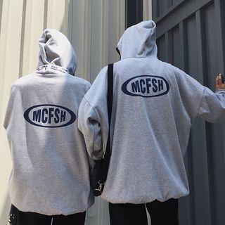 Couple Matching Lettering Hoodie Gray - One Size