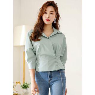 Pintuck 3/4-sleeve Wrap Shirt