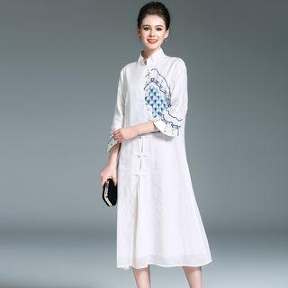 Mandarin Collar Embroidered A-line Dress