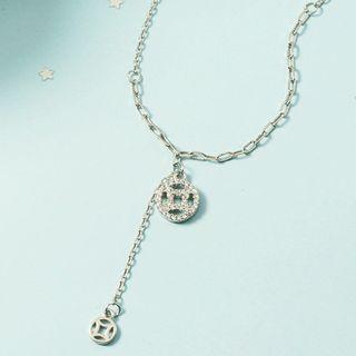 Coin Rhinestone Pendant Alloy Choker 1 Pc - Silver - One Size