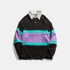 Long-sleeve Polo Collar Color-block Sweatshirt