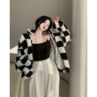Checkerboard Fleece Jacket Check - Black & White - One Size