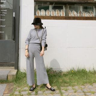 Set: Raglan-sleeve Sweater + Wide-leg Knit Pants