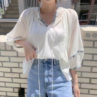Balloon-sleeve Tassel Trim Blouse