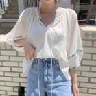 Balloon-sleeve Tassel Trim Blouse