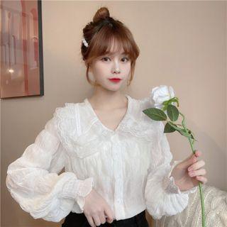 Lace Collar Crinkle Blouse
