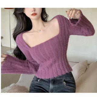 Square-neck Fluffy Sweater