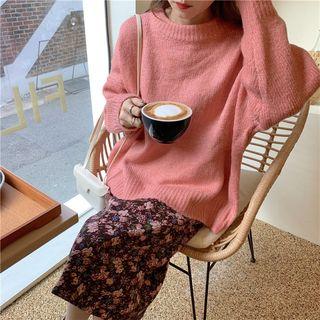 Plain Loose-fit Sweater / Floral Skirt