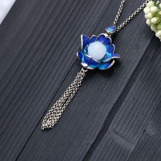 Flower Faux Gemstone Pendant Alloy Necklace Cp611 - Silver & Blue - One Size