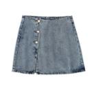 Rhinestone Denim Mini A-line Skirt
